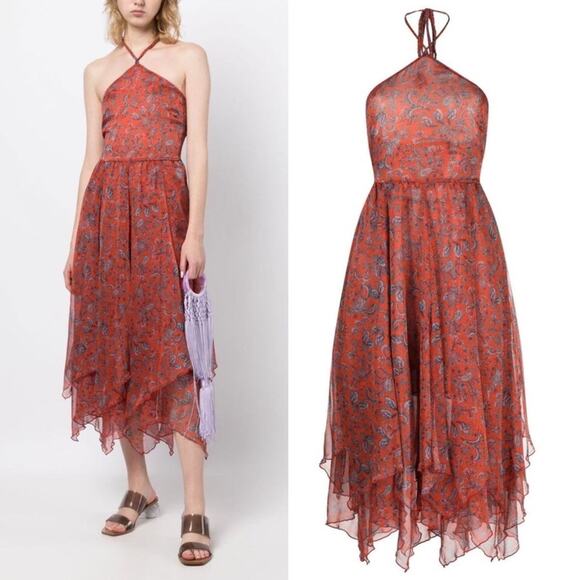 MISA LOS ANGELES Adele Paisley Halter Handkerchief Hem Dress Midi Layered Large - Picture 1 of 15